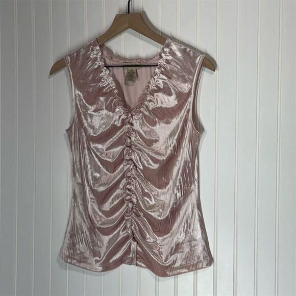 Apostrophe Pink Velvet Ruched Tank Top M Sleeveless Stretch Coquette Y2K Glam - Picture 1 of 9